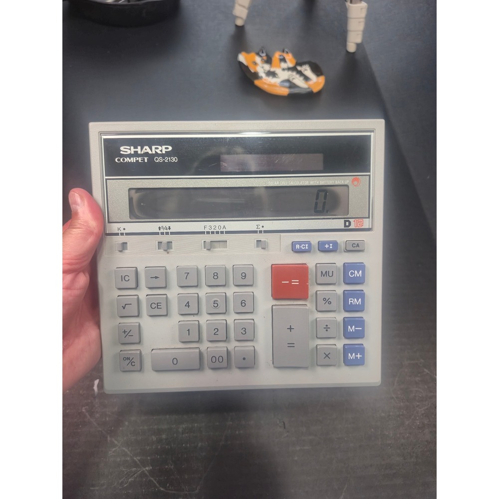 Sharp Compet QS-2130 Desktop Calculator 12 Digit Solar Battery Dual Power Gray